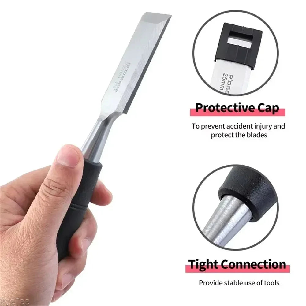 19/25/32/38mm Carpentry Tools Woodworking Chisel Wood Chisel Carbon Steel Chisel with Hammer End and Anti-Slip Handle Hand Tool