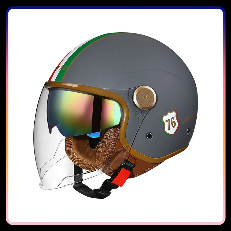 Retro Semi-open Motorcycle Helmets Men Women DOT ECE Open Face Helmets Daul Lens Cascos Para Motos 3/4 Open Half Helmet
