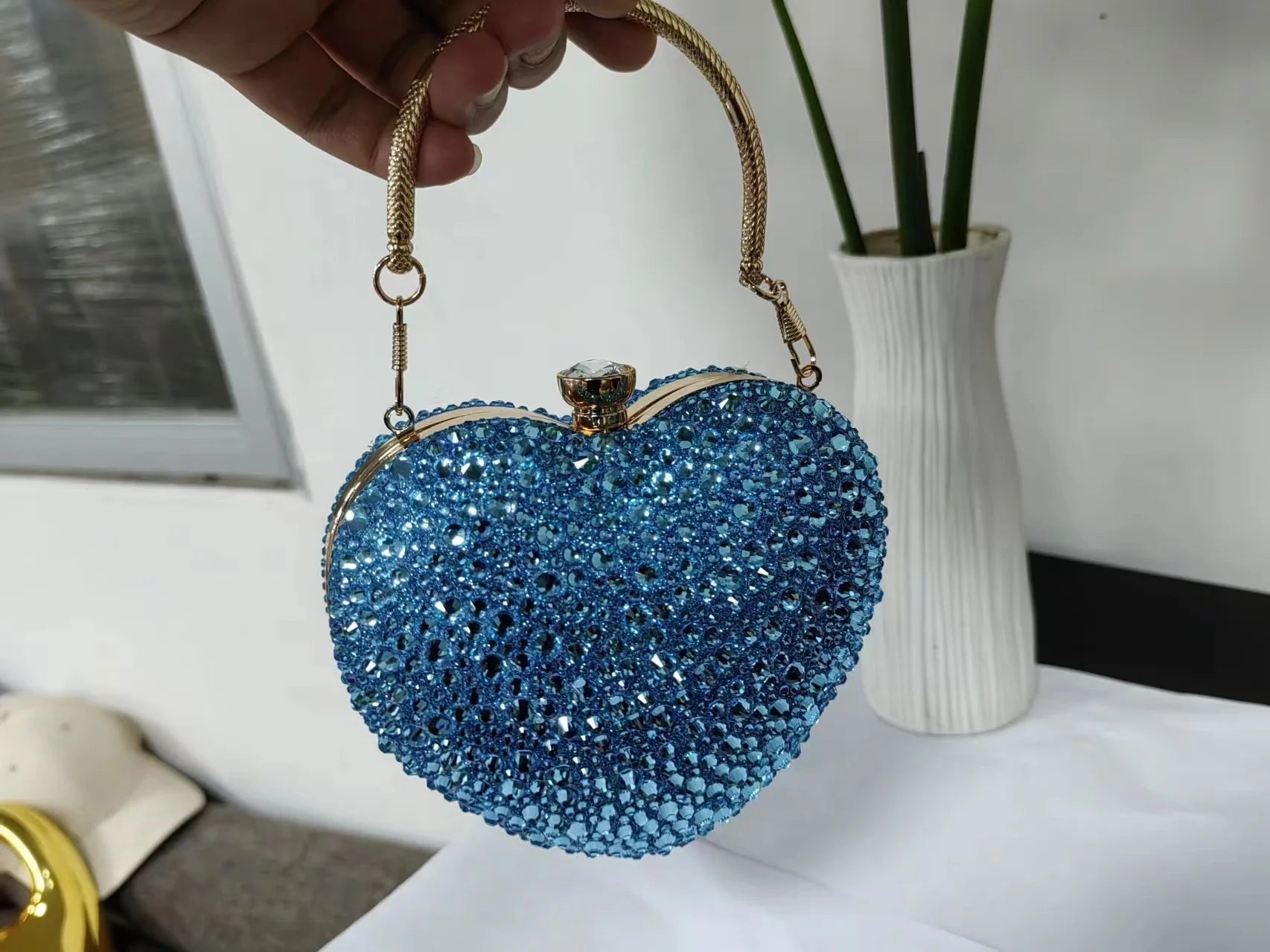 New heart-shaped diamond-embellished crossbody bag for womenminiAcrylic evening shoulder handbag