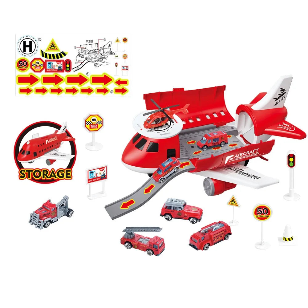 Red Blue Inertia Rail Airplane Toy Deformable Track Plastic Inertia Car Plane Model Road Sign Helicopter