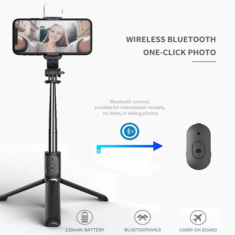 Portable Bluetooth Selfie Stick Tripod With LED Light Adjust Brightness Bluetooth Remote Foldable Tripod For Video Live Holder