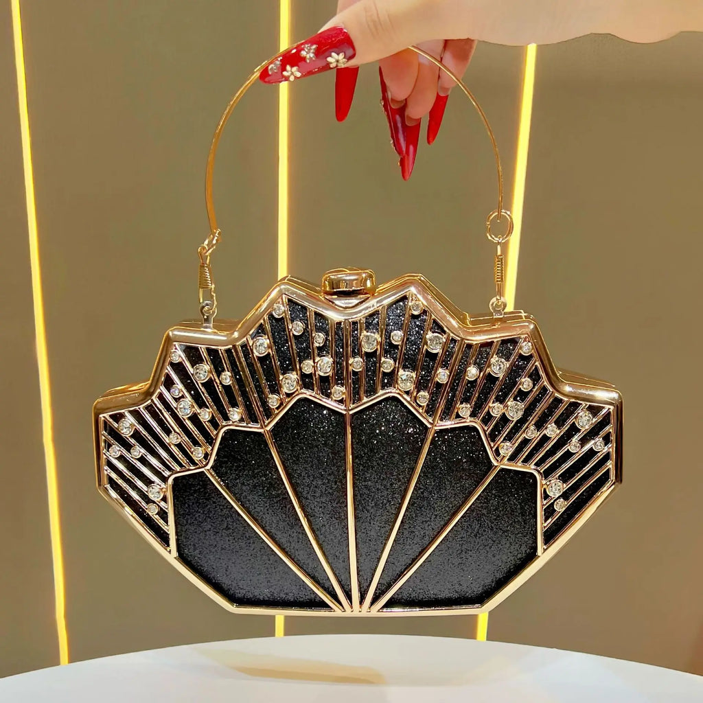 Luxury Fan-shaped Shiny Diamond Studded Women's Evening Bag Creative Branch Design Female Handbag Shoulder Bag for Wedding Party