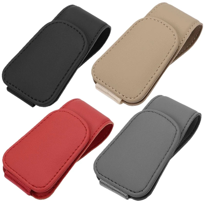 Sunglasses Holder for Car Sun Visor Leather Eyeglass Holder Ticket Card Clip Magnetic Car Glasses Holder Car Visor Accessories