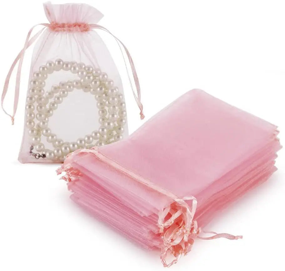 20pcs 5x7 7x9 9x12 cm Organza Drawstring Bags Gift Pouches Necklace Packing Display Bracelet Bags Diy Jewelry Packaging Making