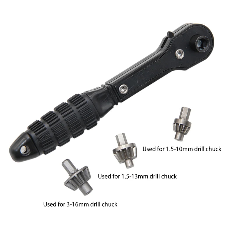 Black H-Shaped Drill Chuck Ratchet Key Wrench 2-in-1 Multi-Specification 1.5-16mm Hand Tool for Home Improvement