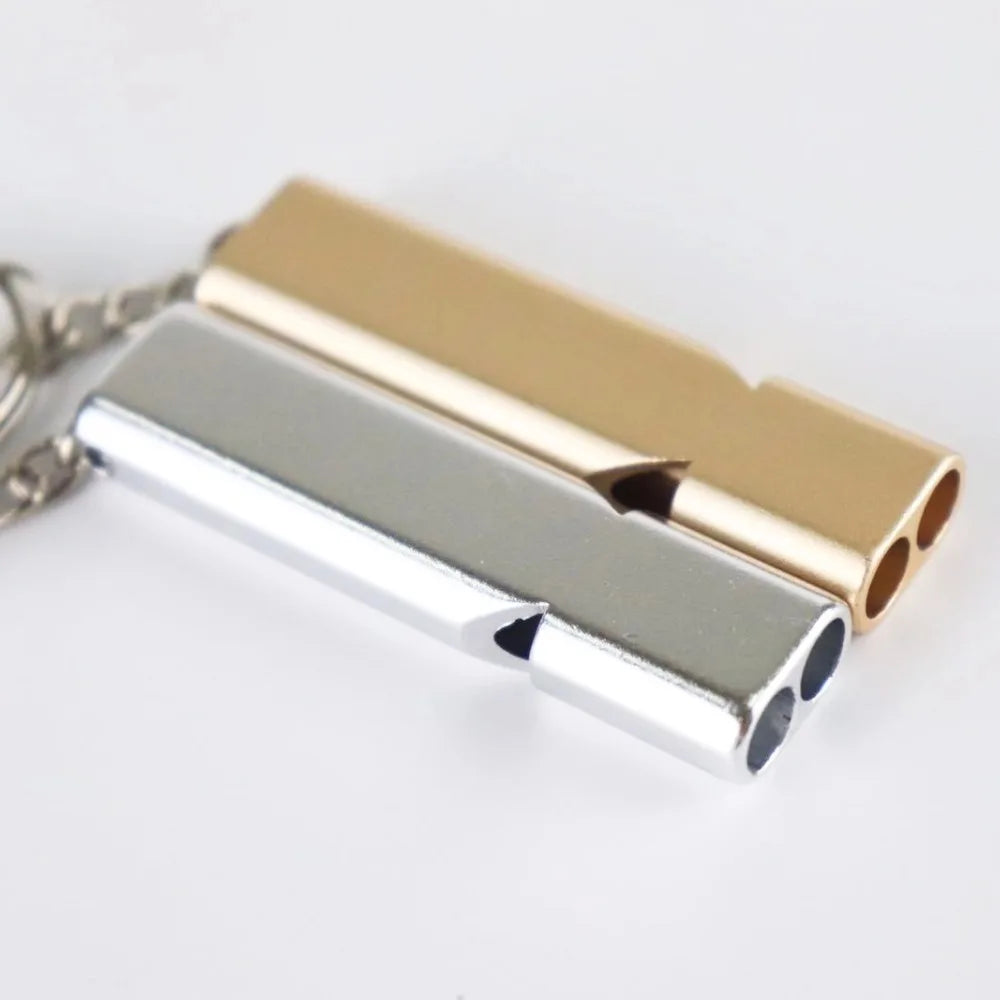 Hot Aluminum Alloy Double Tube Survival Whistle Emergency Rescue Whistle Keychain EDC Tool for Camping Hiking Outdoor Training