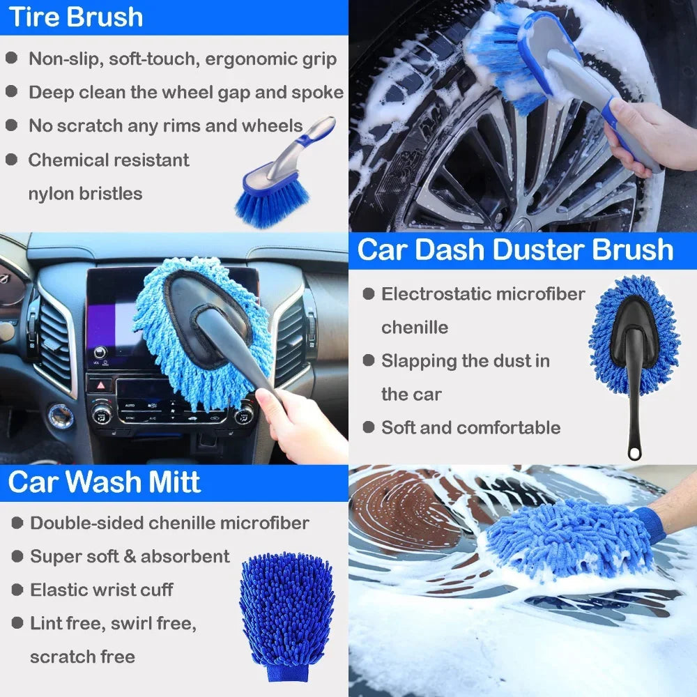 Car Wash Brush Set Detailing Brush for Air Outlet Tire Rim Drill Brush Sponges Auto Interior Exterior Dirt Dust Cleaning Tools