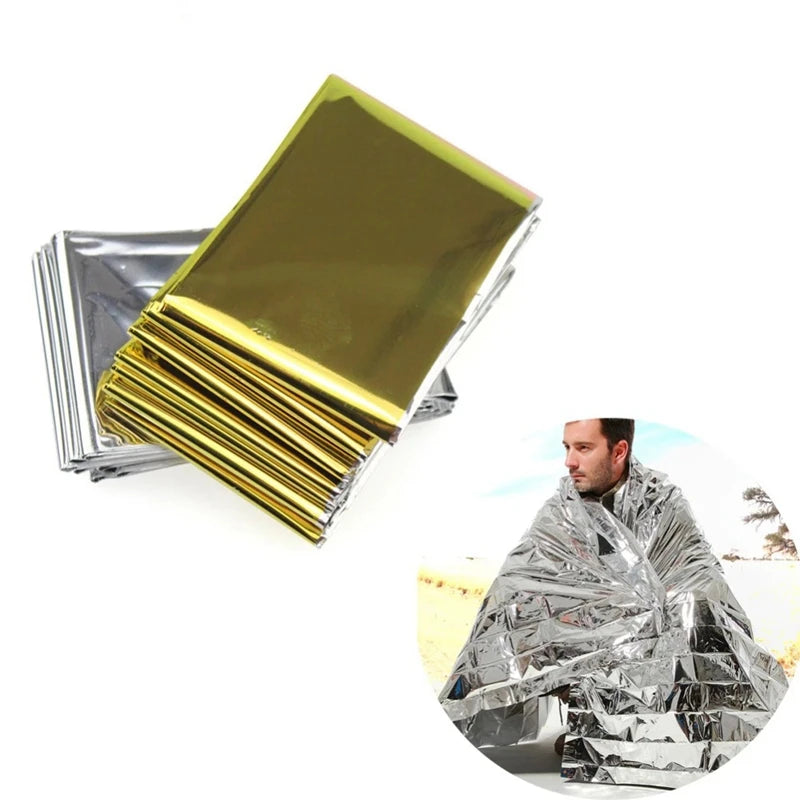 Outdoor Emergency Gold-Sliver Survival Blanket Waterproof First Aid Rescue Curtain Foil Thermal Military Blanket130X210Cm