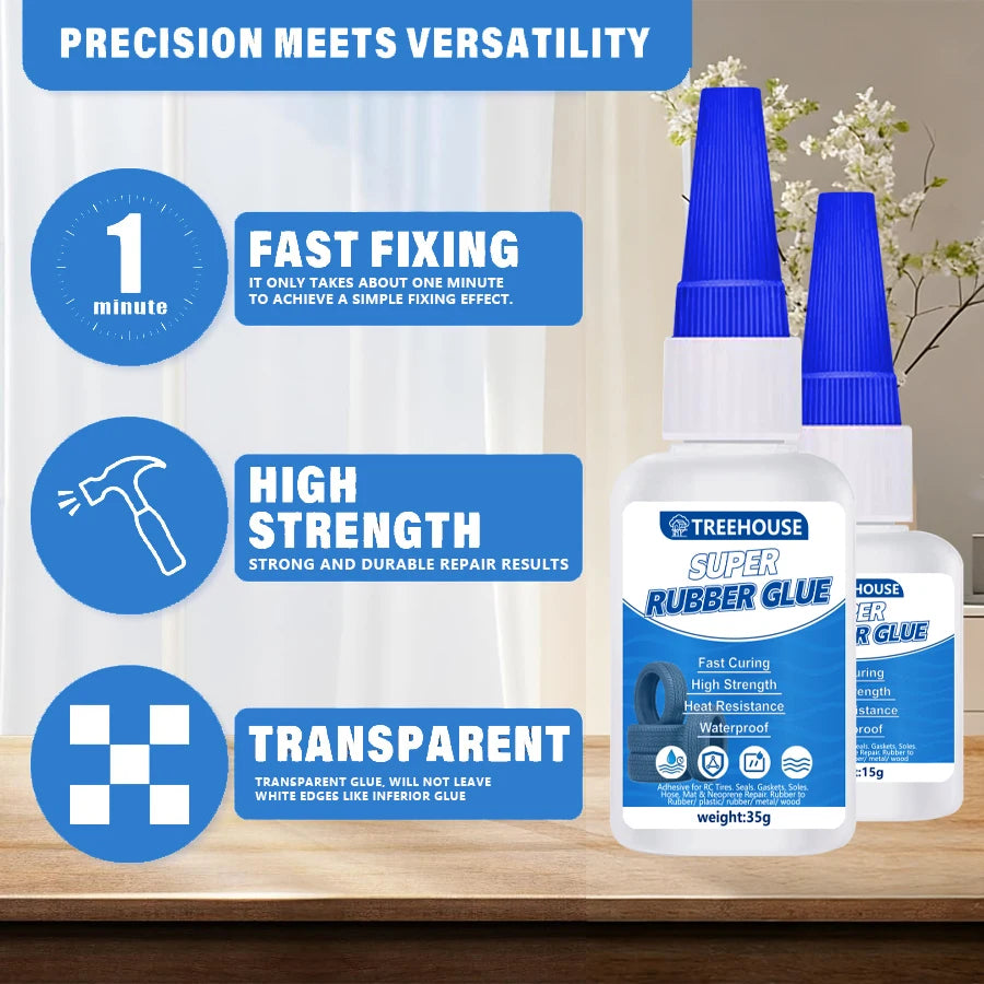 15-35G Super Rubber CA Glue, Fast Curing High Strength Adhesive, Heat & Waterproof Glue for Tire, Hose, Gasket, Rubber & More