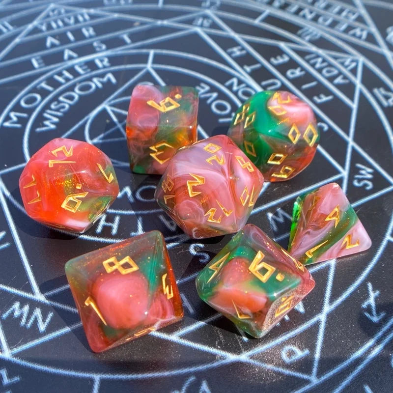 Dazzling Colors 7 Pcs /Set Acrylic Dice TRPG Games D4 D6 D8 D10 D12 D20 Dice Polyhedral Dice Set For DND Or COC Game