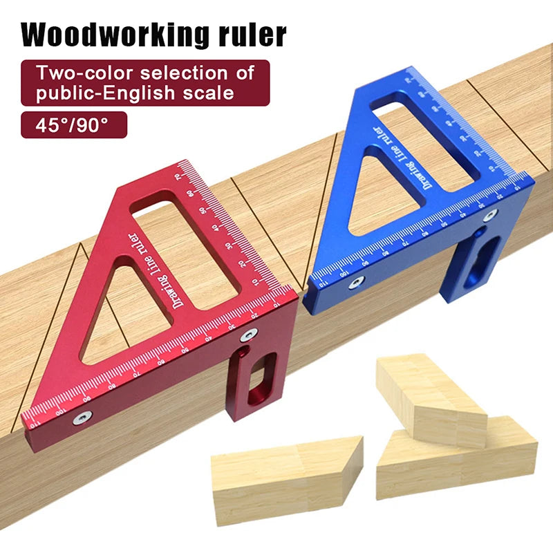 [ZY]Precision Aluminum Alloy Miter Triangle Ruler 45°/90° Woodworking Square Protractor 3D Multifunctional Measuring Toolsolss