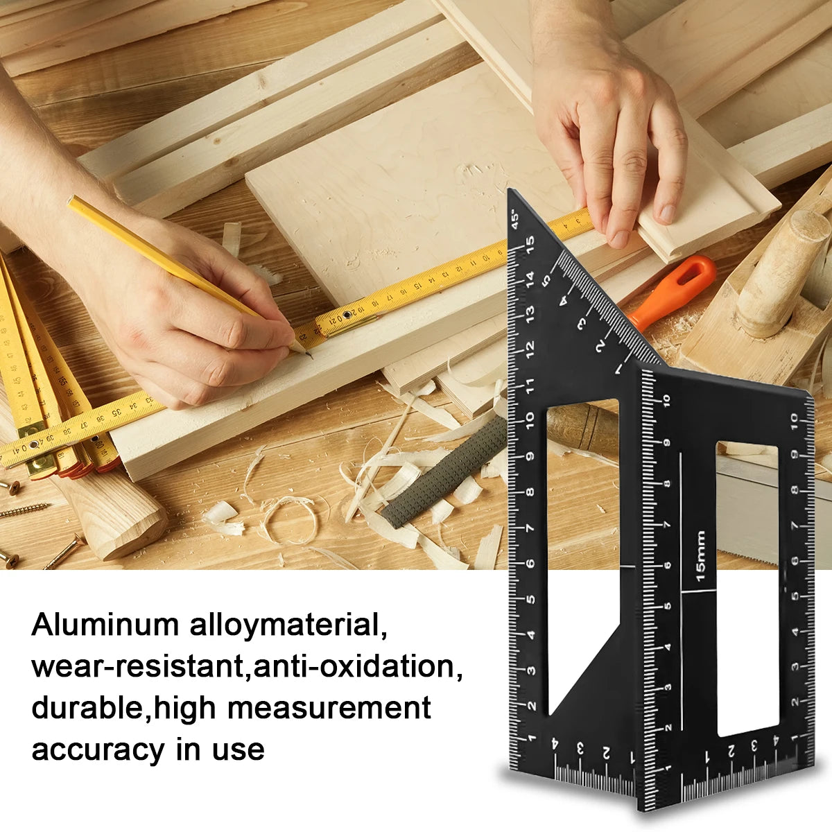 Multifunctional Angle Ruler 45° 90° Aluminum Alloy Ruler Accurate Woodworking Square Angle Ruler Marking Gauge Carpenter Tool