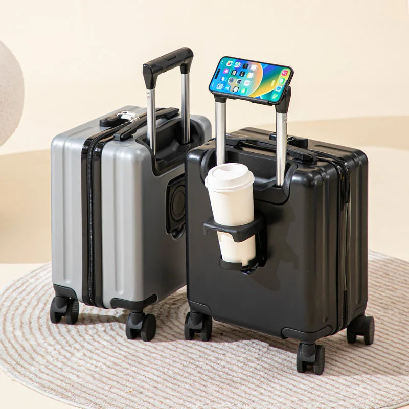 Air Travel Suitcases on Wheels With Cup Holder Carry-on Suitcase for Flight Traveling Box Luggage Trolley Small Valise De Voyage