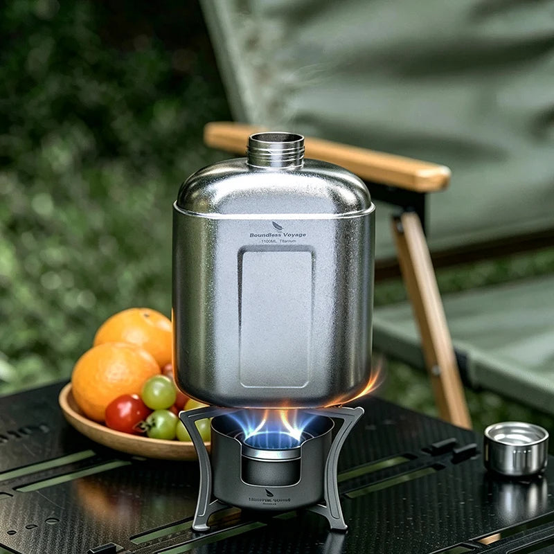 Boundless Voyage Camping Titanium Bottle with Carry Bag 1.1L Open Flame Heating Canteen Leakproof Drinkware for Hiking Ti3012D