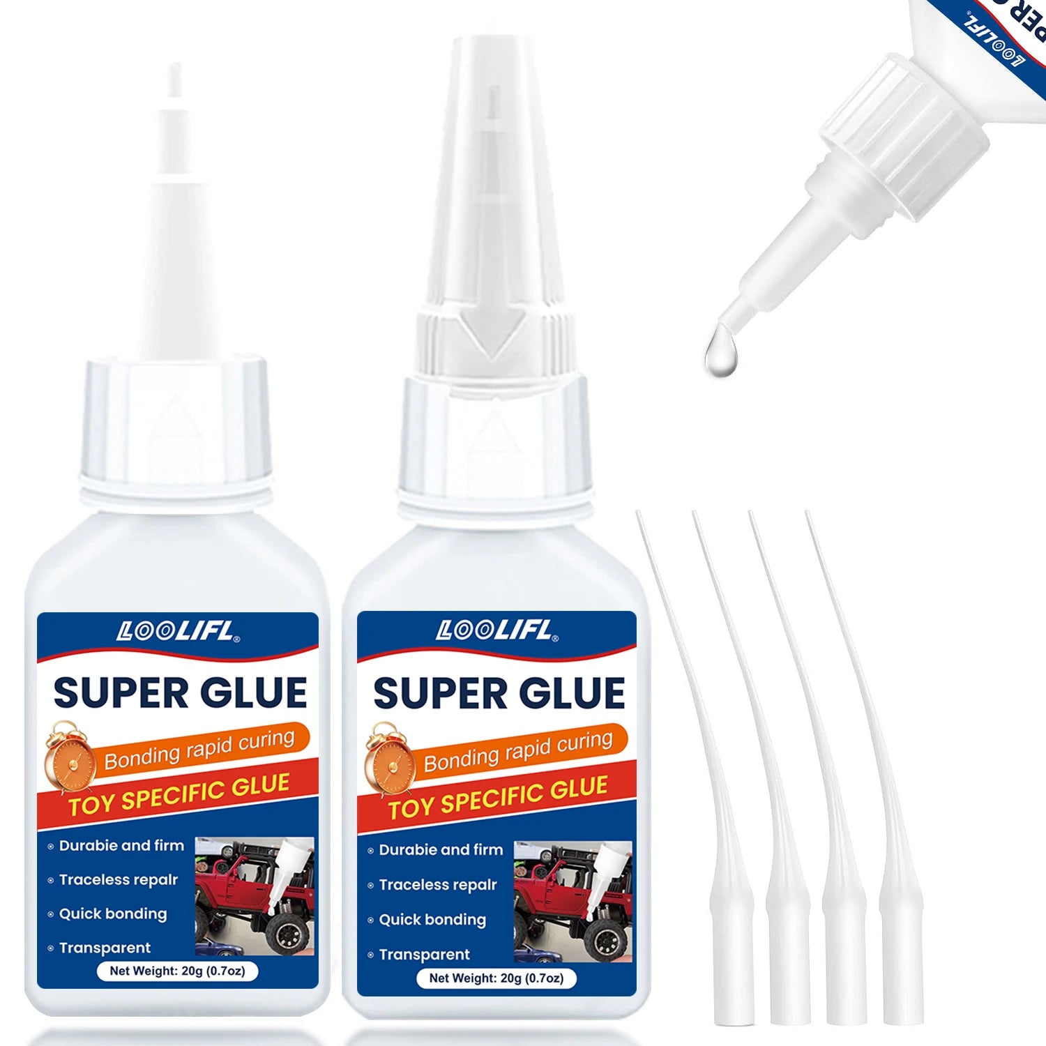 LOOLIFL 20g Cyanoacrylate Strong Adhesive - Fast Drying High Adhesive Plastic Toy - DIY Crafts for Miniature Model Restoration