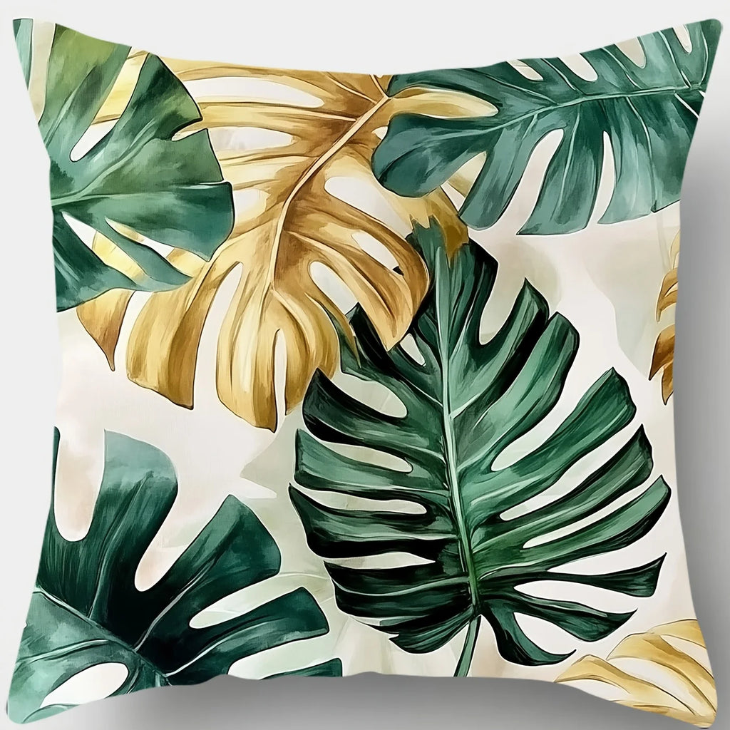 4-piece tropical palm leaf pillowcase set - zipper polyester cushion covers for sofa and living room decoration