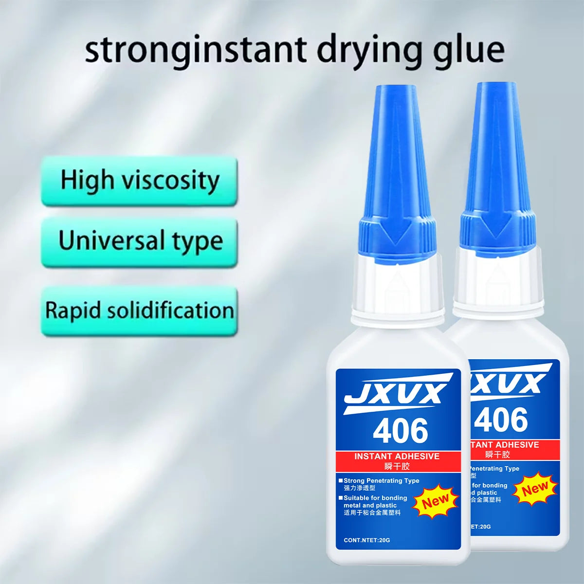 Loolifl 406 Instant Glue, Cyanoacrylate, Super Glue, 5 Seconds Quick Drying, for Metal, Plastic, Rubber, Glass, Toys, Shoes, Paper, Quick Repair, Not Easy to Whiten