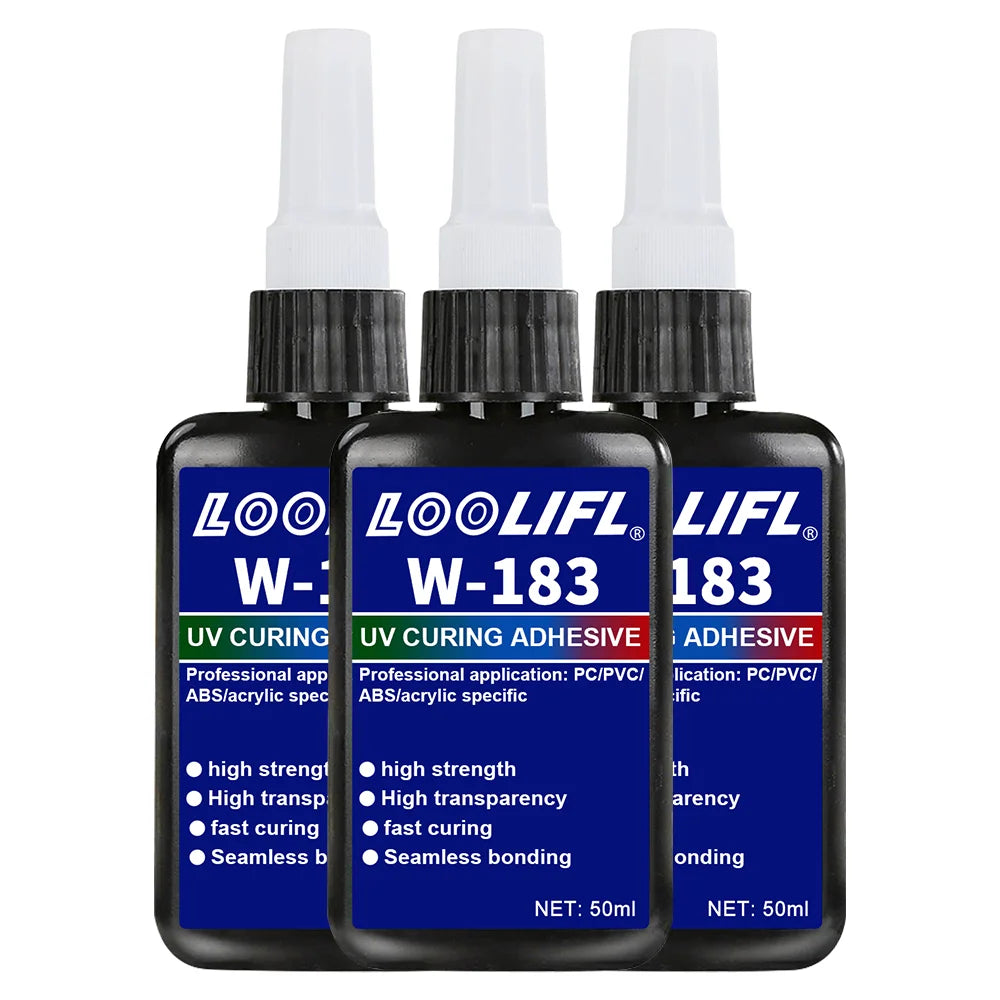 Loolifl Hot-Selling 183-1000ml Strong Curing Adhesive, Uv Glue Shadowless Adhesive for Glass, Crystal, Metal, Abs, Nail Art, DIY Crafts, Comes with Uv Curing Lamp
