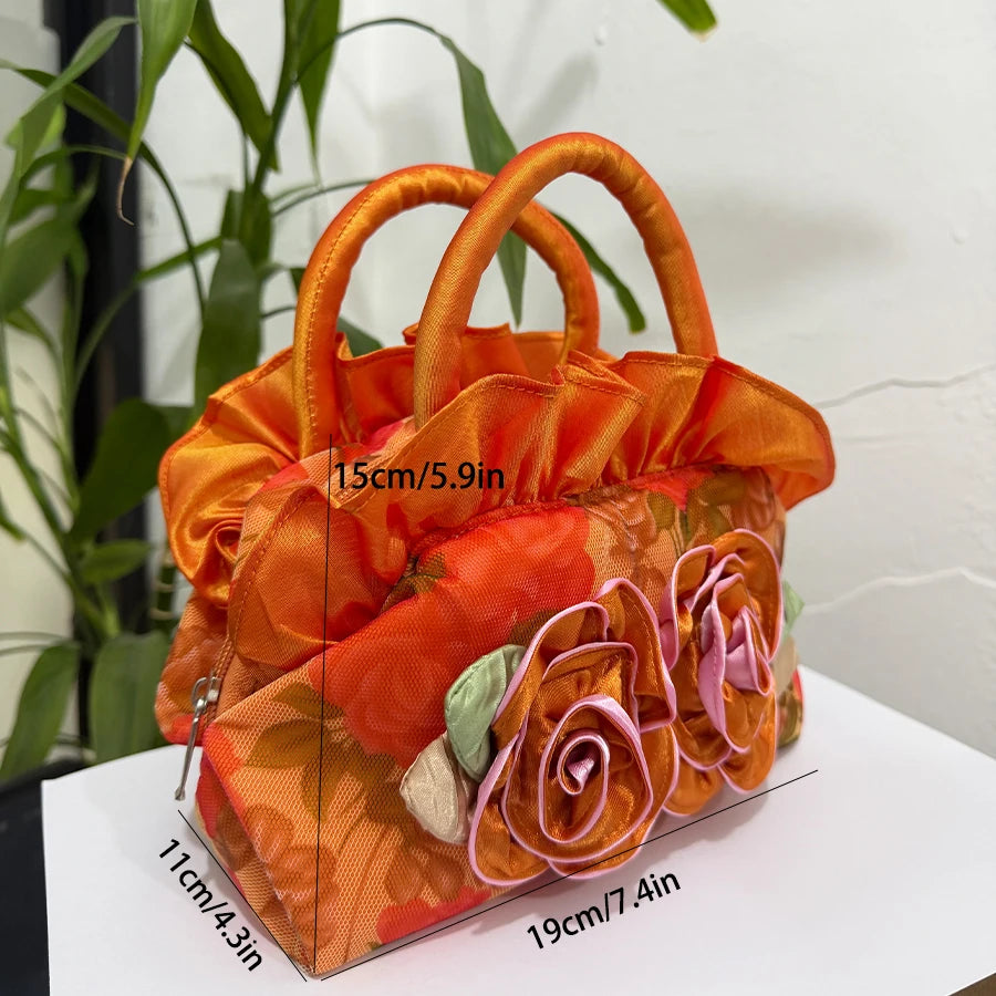 Flower fabric bag - hand-sewn for dinner party bags, women's hand-held dress bags, brides' bags