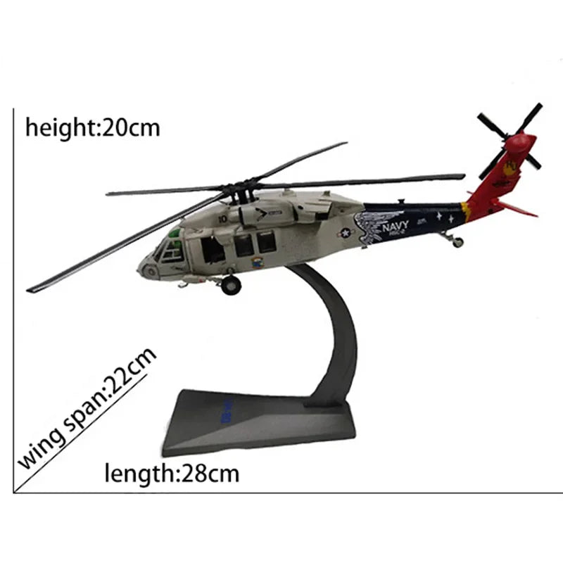 1/72 Alloy Utility Helicopter UH-60 Black Hawk US Navy Aircraft Fighter Model Toy Children Gift for Collection Decoration