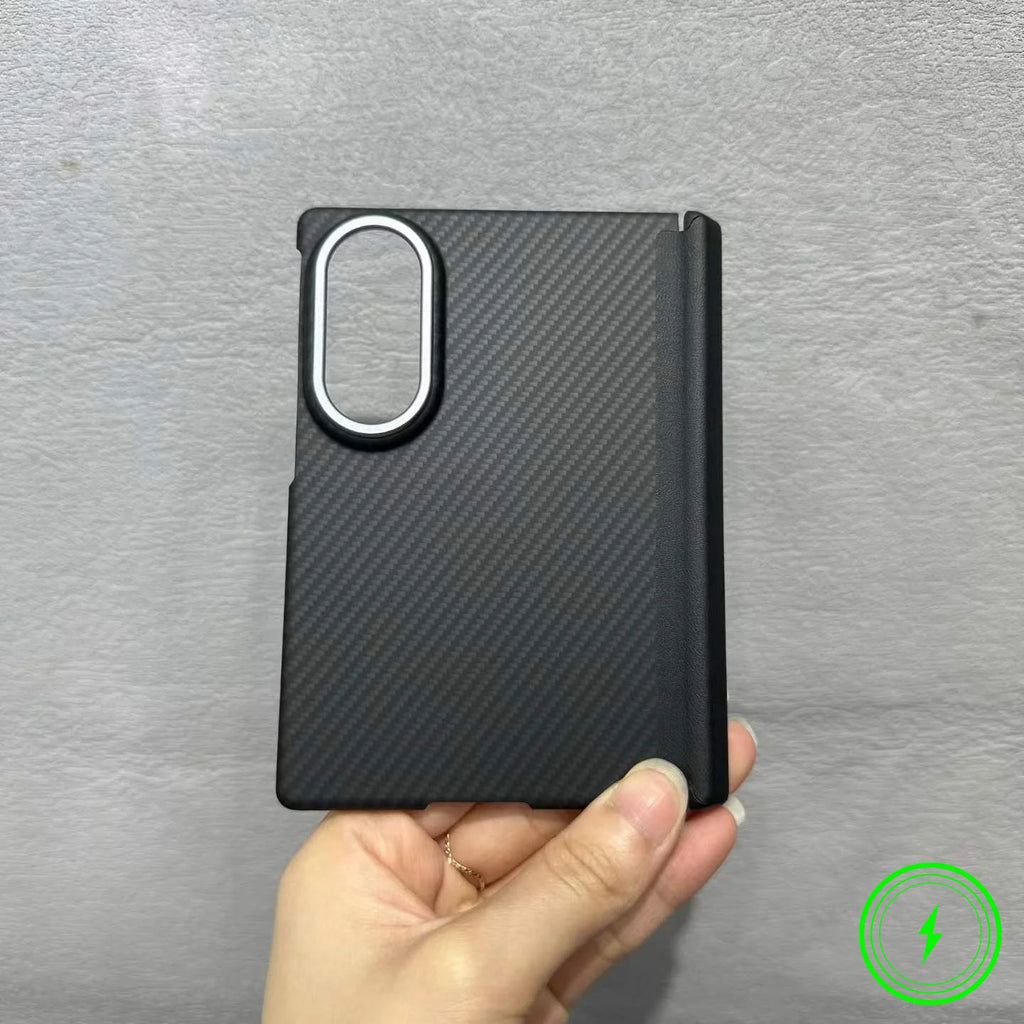 Luxury Busienss Nano-carving Carbon Fiber Texture Case for For Samsung Galaxy Z Fold 8 for Magsafe Hinge Alloy Lens Phone Cover