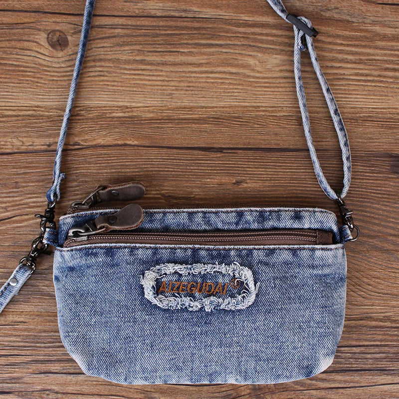 Retro Korean Denim  Coin Purse Women's Summer Casual Fashion Crossbody Handbag Stylish Small Bag Trendy Mobile Phone Bag