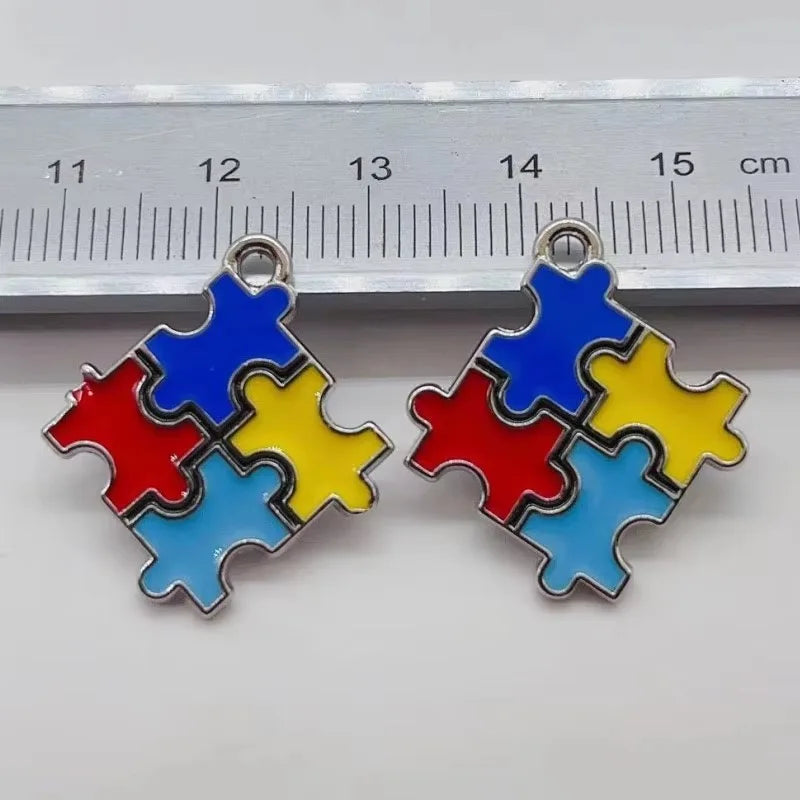 10pcs Autism Heart shaped Color Puzzle Alloy Drip Oil Pendant DIY Jewelry Accessories