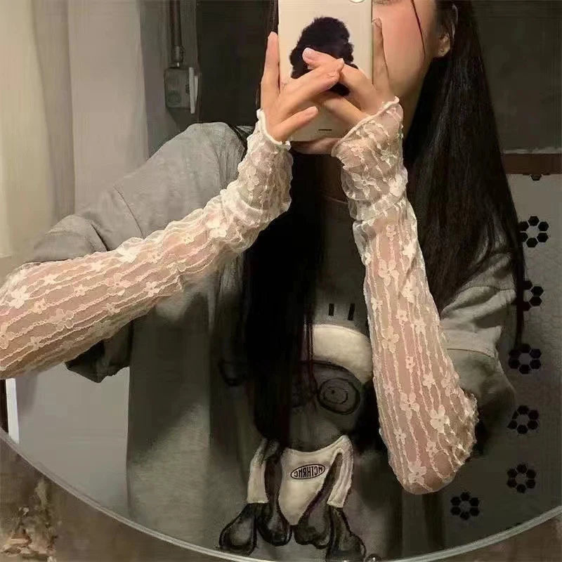 1Pair Lace Sunscreen Sleeve Summer Thin UV Protection Ice Sleeve Fashion Driving And Riding Mountaineering Gloves