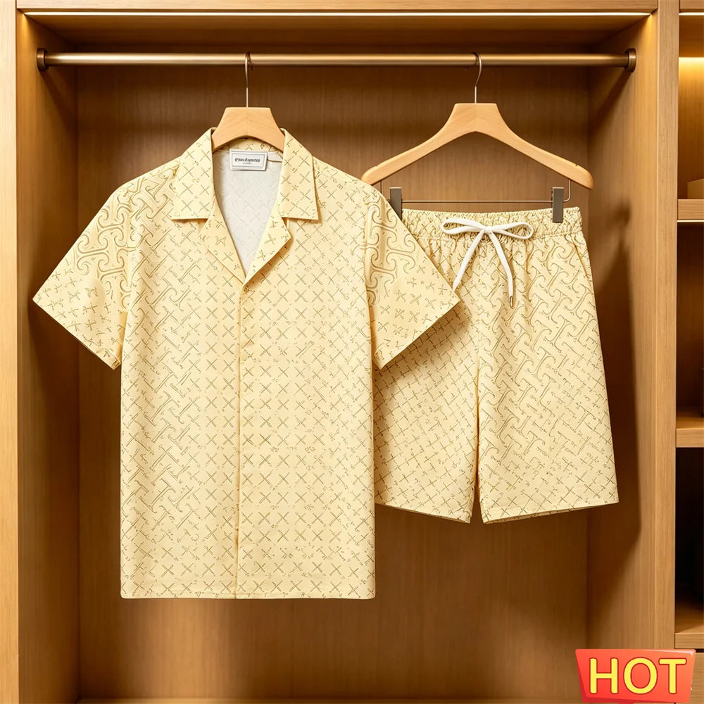 Men's Summer Suit Daily Casual Short Sleeve Tee Tops +Shorts 2 Piece Outfit Fashion Loose Shirts Sets Street Hip Hop Men Clothes