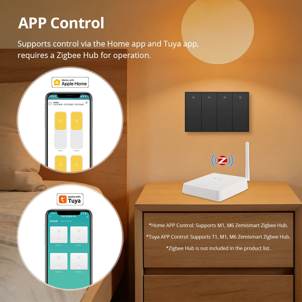 Zemismart Zigbee US AU Wall Light Switch with Neutral 1 2 3 4 6 Gangs Smart Interruptor Work with Tuya Alexa Google Home