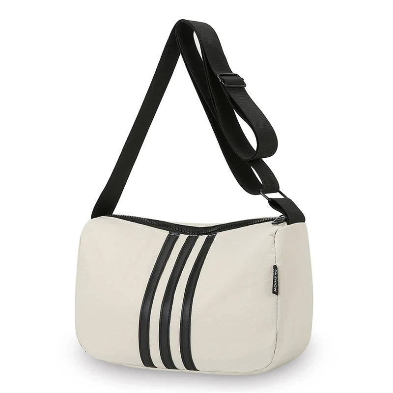 Crossbody Bag Women Large Capacity Nylon Striped Casual Sports Single Shoulder Purse Oxford Travel Handbag Outdoor Gym Luggage