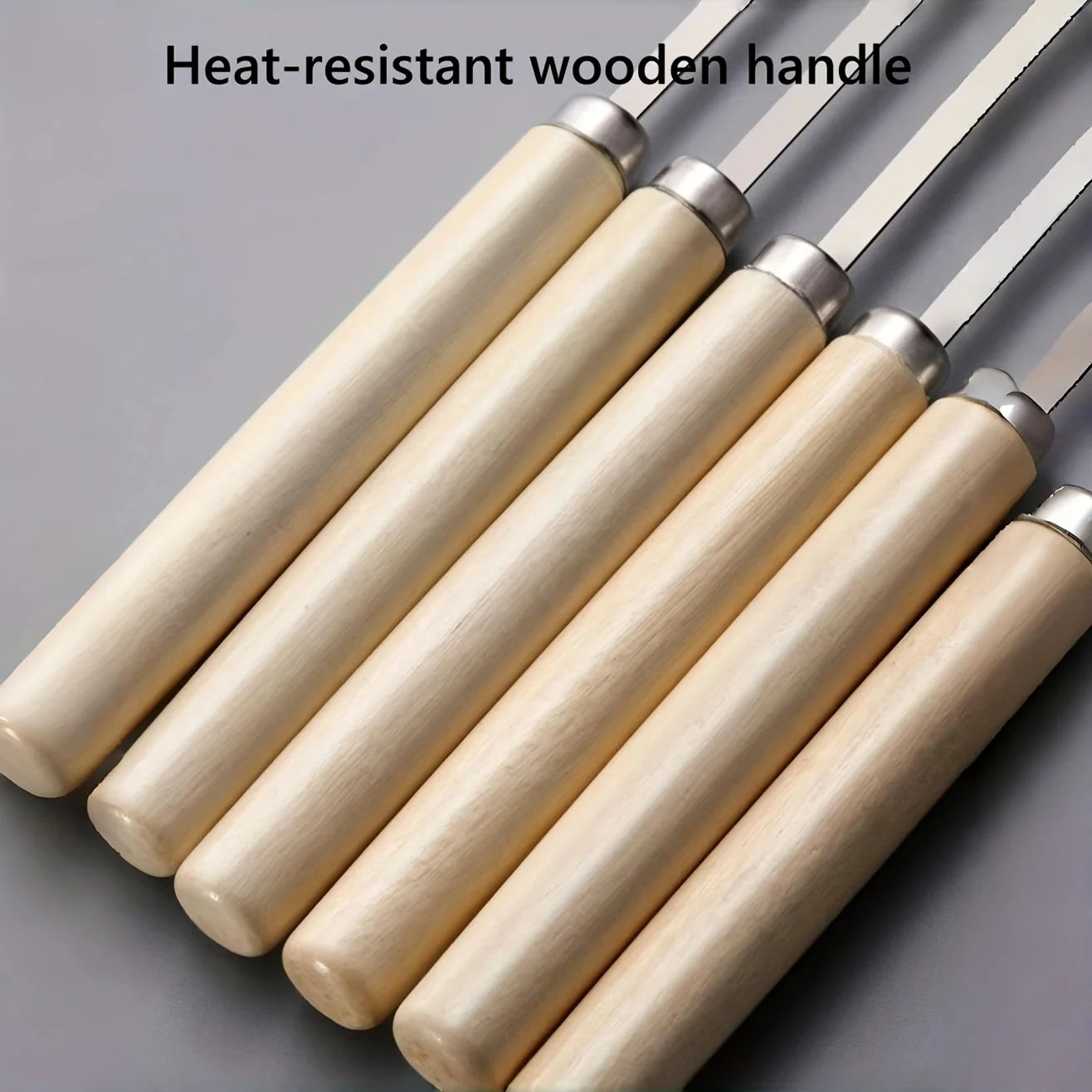 10/15/20 Flat Stainless Steel Skewers with Wooden Handles for Outdoor BBQ, Ideal for Chicken Wings Vegetables BBQ Accessories