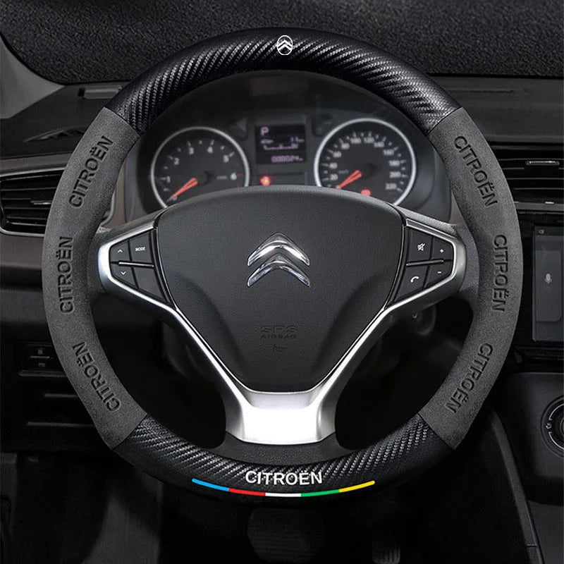 For Citroen C1 C2 C3 C4 C5 C6 VTS Xsara C-Crosser Berlingo Jumpy Carbon fiber Suede Car Steering Wheel Cover Auto Accessories