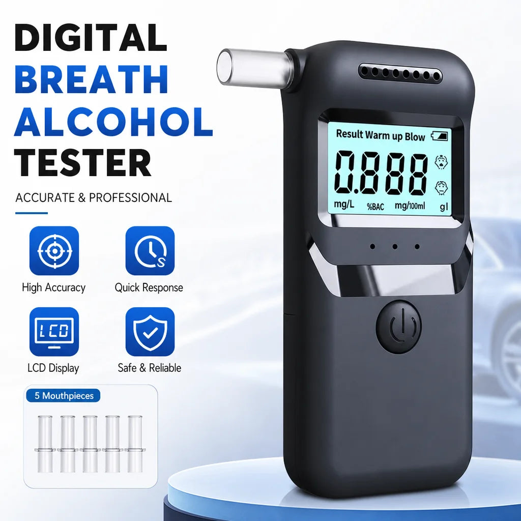 Alcohol Breathalyzer Tester with Digital LCD Display Grade Accuracy Personal Alcohol Tester for Home Use Drunk Driving Analyzer