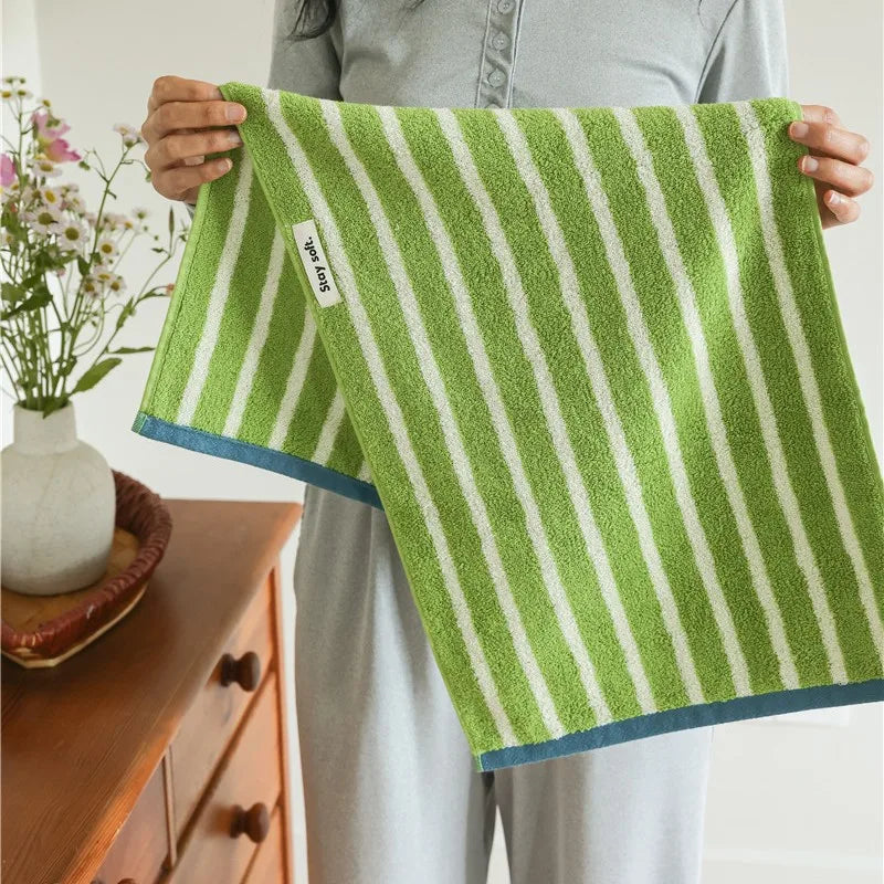 Autumn Winter Striped Bath Towel Cotton Plush Washed Washcloth Worsted Soft Absorbent Bathroom Towels For Man Women Dropshipping