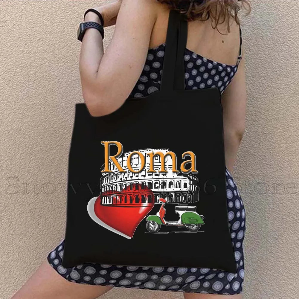 Funny Ciao Bella Saying Italy Flag Rome Colosseum Firenze Florence Panorama Italian Canvas Tote Bag Shopper Girl Casual Handbag