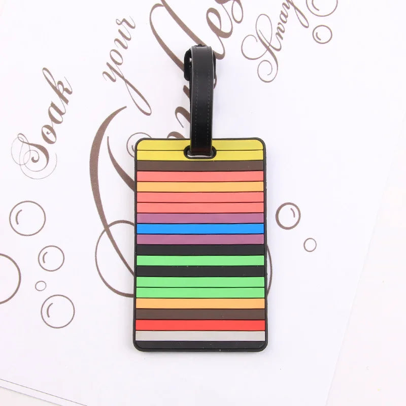 Puzzle Striped Printed Luggage Tag PVC Soft Silicone Card Holder Cartoon Boarding Pass Aircraft Luggage Tags Suitcase Label