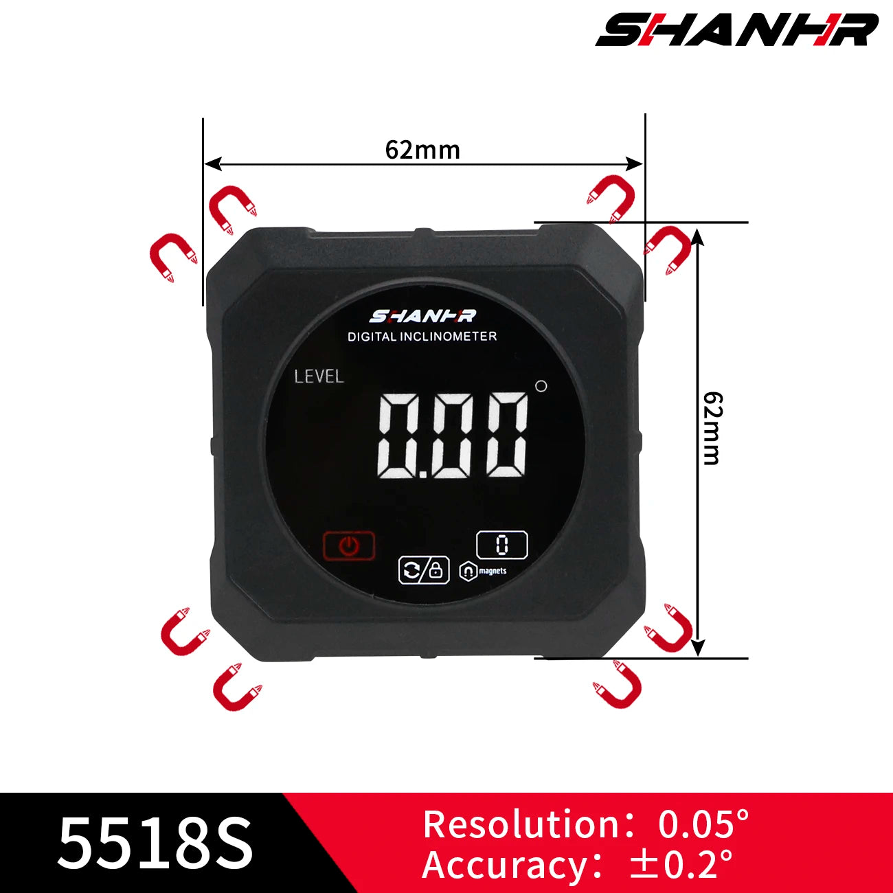 SHANHR Touch Control Magnetic Level Box Digital Angle Gauge Protractor Measuring Tool