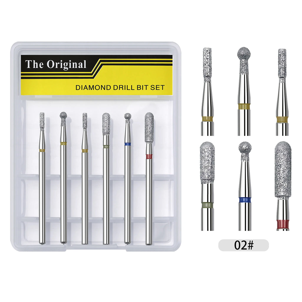 6pcs/set Nail Dill Bits Diamond Milling Cutter for Manicure 3/32" Burr Electric Cuticle Clean Nail File Cuticle Remover Tool
