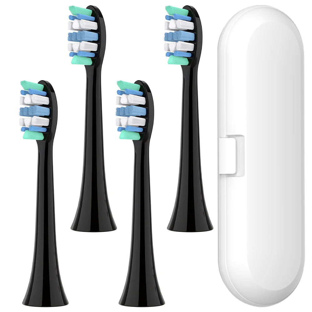 Toothbrush Travel Case and 4x Replacement Brush Heads Compatible with Philips Sonicare Electric Toothbrush, for 4100/6500/7500