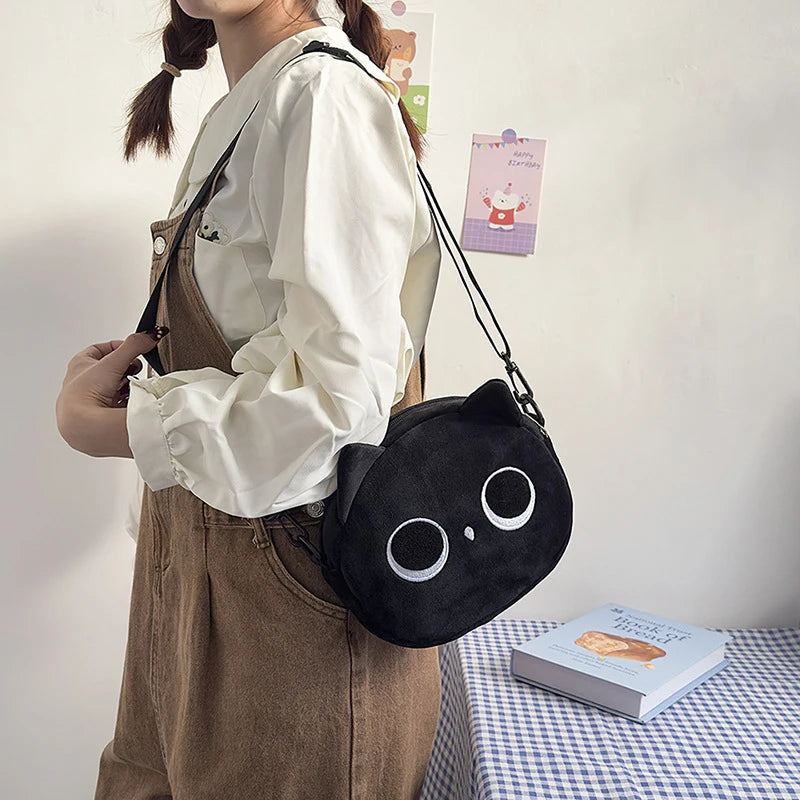Cartoon cat small bag for womenins New autumn and winter trendy furry plush bag, cute crossbody plush bag