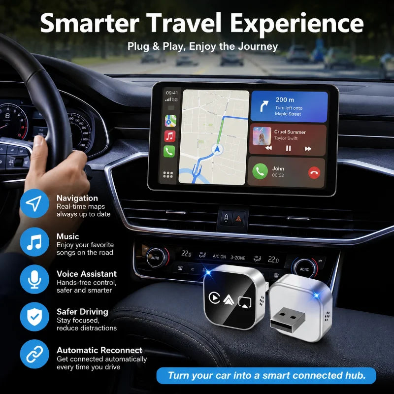 4 Funcs Wireless CarPlay Adapter 2026 Upgrade Mini USB Dongle Support Android Auto AirPlay Mirror Link WiFi Bluetooth Connection