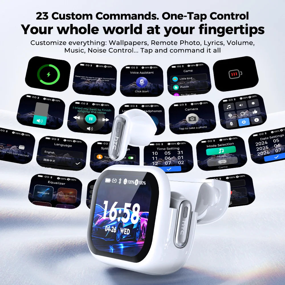 AI Translate Earphone Bluetooth HTC NE68 TWS Earbuds Smart LED Screen HiFi Sound Quality Noise Cancellation Sports Gaming Choice