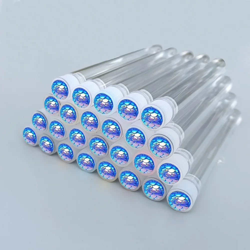 50pcs Reusable Mascara Wand Tube for Eyelash Extension Spoolies Cleaning Eyebrow Brush Shiny Resin Drill Replaceable Dust-proof