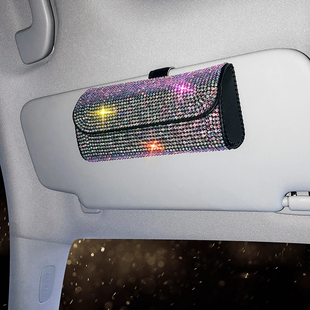 Diamond Car Glasses Case Sunglasses Storage Box Glasses Holder Sun Visor Glasses Case Bling Car Assessoires Interior for Women
