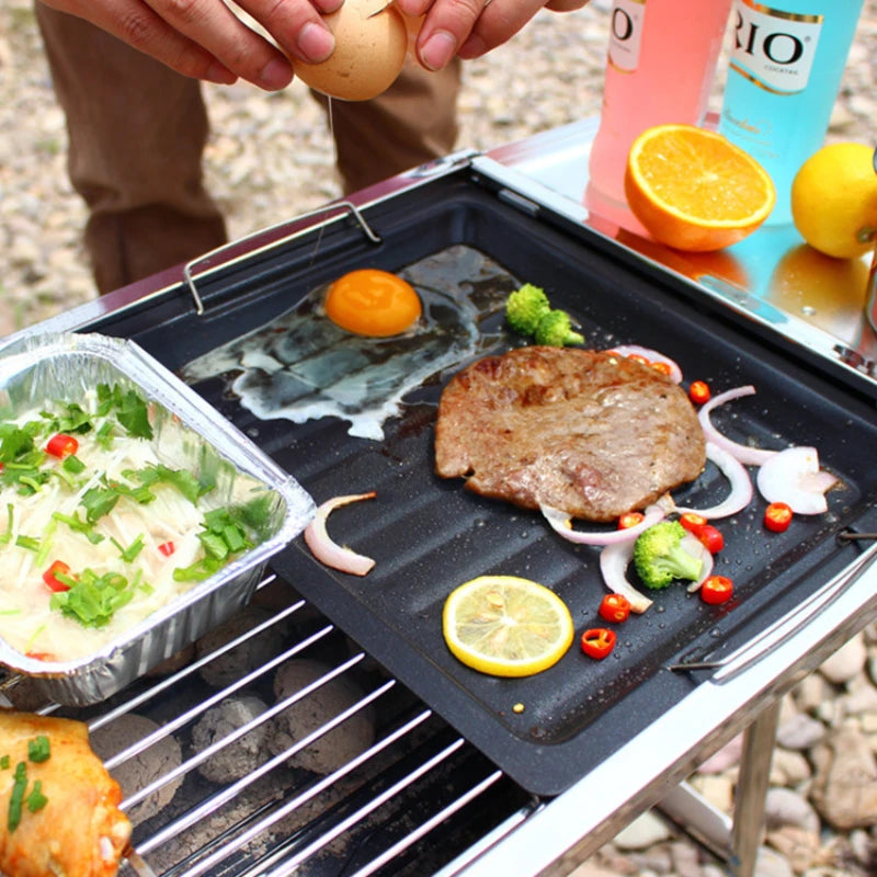 NEW High Quality Stainless Steel Grill Griddle Pan Outdoor Camping BBQ Tools Style Barbecue Non Stick Frying Steak Frying Pot