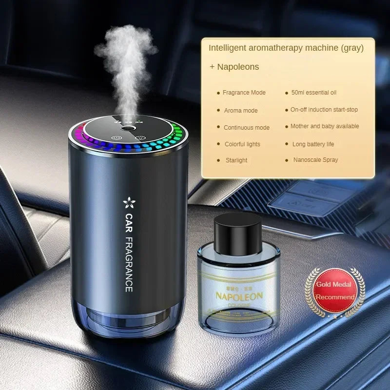 Car Aromatherapy Perfume with Automatic Spray Aluminum Alloy Metal Odor Remover with Colorful Star Ceiling Atmosphere Light
