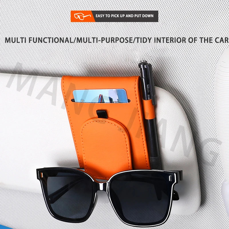 Car Sun Visor Organizer For Car Universal Eyeglasses Holder Card Storage Bag Pockets Clip Leather Interior Auto Accessories