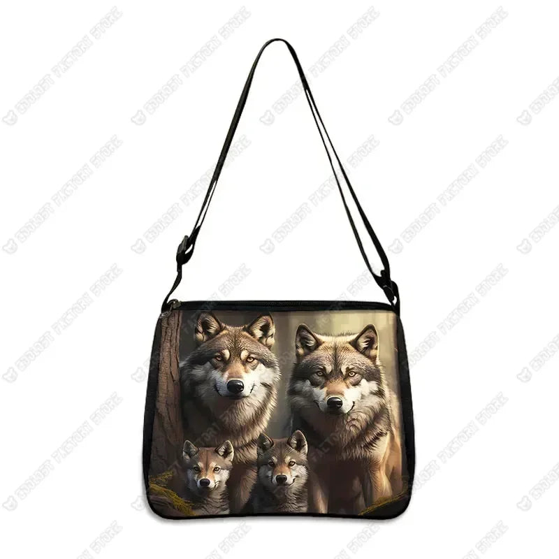 Howling Wolf Under The Moonlight Handbags Baby Wolf Messenger Bag Cool Howling Wolf Shoulder Bag Crossbody Bag Phone Holder