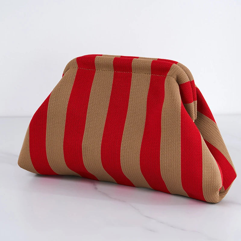 Woven Crochet Handbag Striped Colorblock Clutch Purse Ruched Bag Versatile Casual Beach Clutch Bag For Daily Commute Vacation